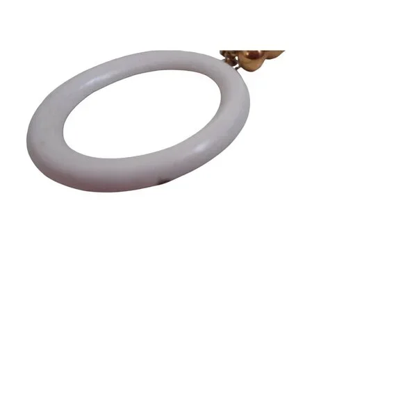 Vintage 1980s Trifari clip on earrings white hoops w/ ball tops costume jewelry - Picture 2 of 3